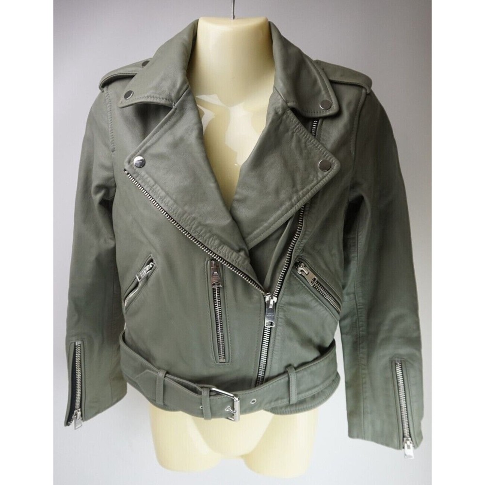 Allsaints Balfern Sage Balfern Leather Biker Jacket Women's Size 0 US - Picture 1 of 5